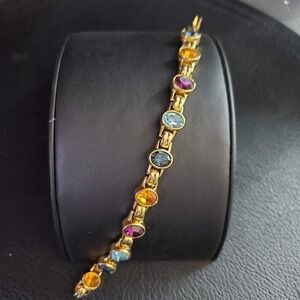 Swarovski Gold Plate Multi Color Crystal Oval Bezel Tennis Bracelet Swan Logo